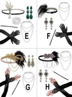 20er Charleston Accessoire Set Mit Schmuck Gold