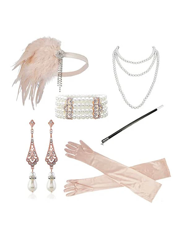 20er Flapper Accessoire Set Rosa 1 20er Flapper Accessoire Set Rosa