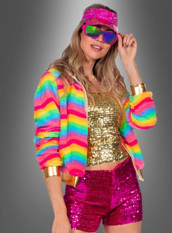 Kurze Plüschjacke Regenbogen 1 Kurze Plüschjacke Regenbogen