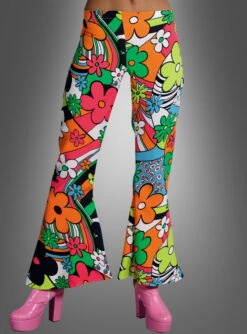 Neon Flowers 70er Damen Schlaghose