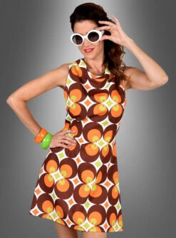 70er Retrokleid Damen Braun-orange