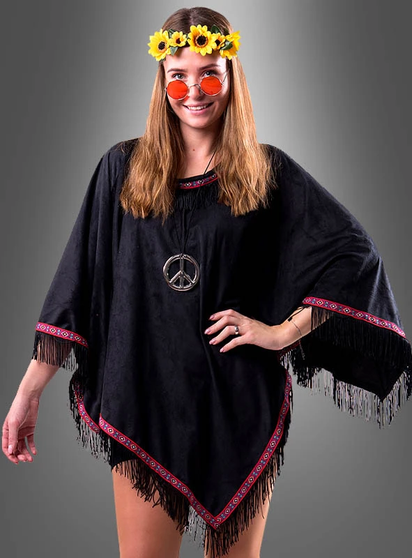 Wandelbarer Poncho Mit Fransen Hippie Indianer 2 Wandelbarer Poncho Mit Fransen Hippie Indianer – Bild 2